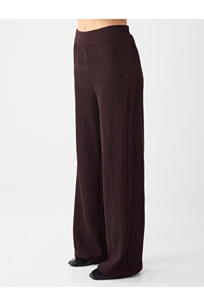 Jimmy Key Pantaloni Acı Kahve talie înaltă cu picioare largi, cu model în dungi din material subțire