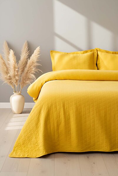 Rivaİstanbul Orella Sarı Çift Kişilik Jakarlı Yatak Örtüsü Takımı 3 Parça Uyk...