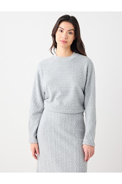 Jimmy Key Πλεκτό φούτερ με μαλακή υφή με γκρι σχέδιο πλεξούδας