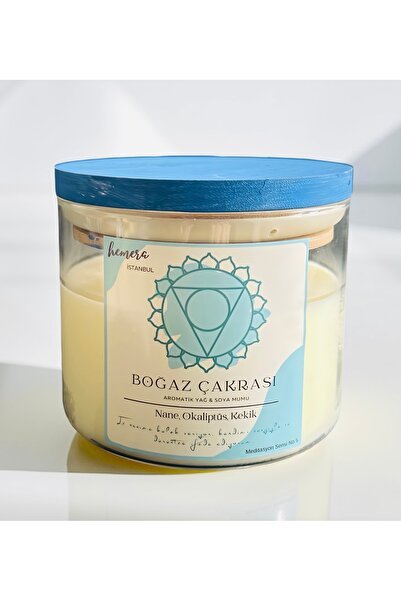 Boğaz Çakrası Aromaterapi Soya Mumu ; Nane, Okaliptüs, Kekik