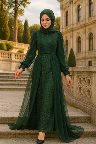 Neva Style Βραδινό φόρεμα με παγιέτες σε σκούρο πράσινο χρώμα 5383KY
