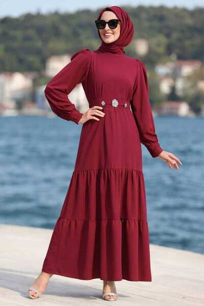 Neva Style Folded Pleated Burgundy Muslim Dress 5883Br