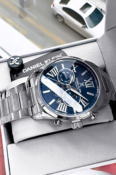 Daniel Klein Exclusive Men's Wrist Watch 3 Atm Waterproof Silver Blue Color Steel Cord Gift Bracelet Dke2134C1