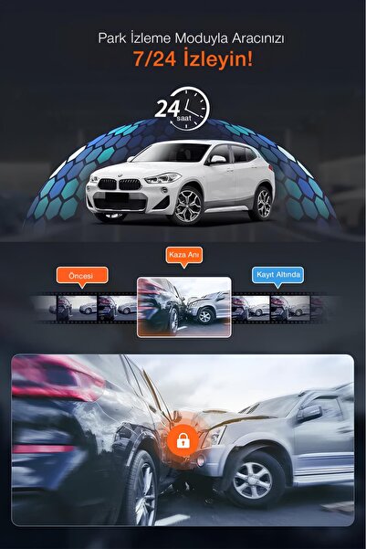 NEFFO 3 KAMERALI WİFİ ÖZELLİKLİ ARAÇ KAMERASI - Uyumlu GERİ GÖRÜŞ - G SENSÖR - SES KAYIT- GECE GÖRÜŞ