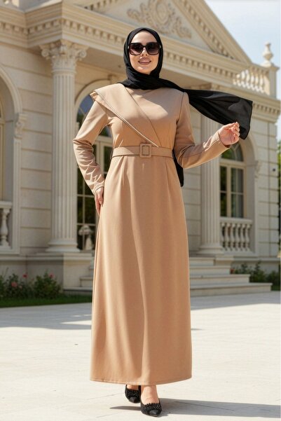 Neva Style Buckle Belt Biscuit Hijab Evening Dress 664BS