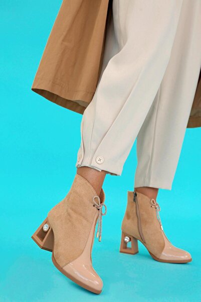 Stil Durağı Roxa Model Stone-Detail 5 cm Heeled New Ezon Ropuklu Boot Nut