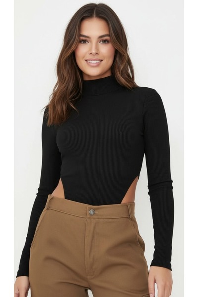 Merlot Боди с висока талия и дълъг ръкав с поло яка