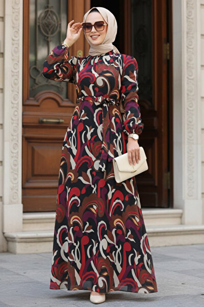 Neva Style Φόρεμα Μαύρο Χιτζάμπ με Μοτίβο Λουλούδια 27936S