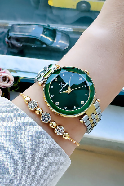 Daniel Klein ساعة يد نسائية مقاومة للماء من الزجاج المقطوع، سوار هدية من الفو...