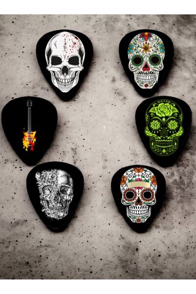 cantekin Gitar Pena 6 Adet Kuru Kafa Gitar Skull Baskılı Gitar Penası