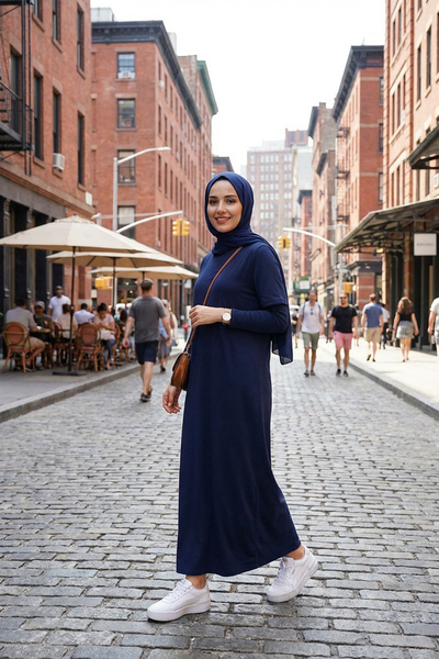 Almila 2029 Model Women's Maxi Combed Cotton Dress - Short Sleeve