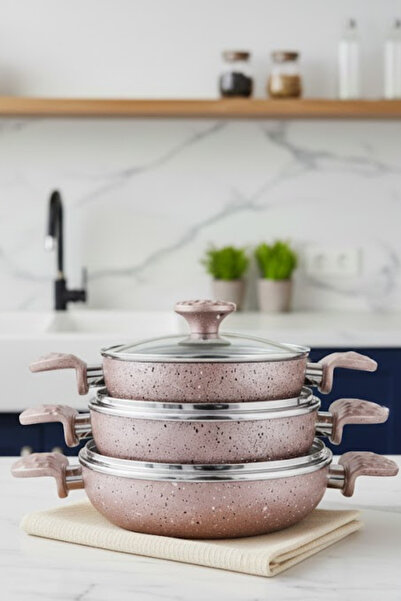 MEŞELER Granite Omelet / Pan Set Rose 18*20*22 Cm