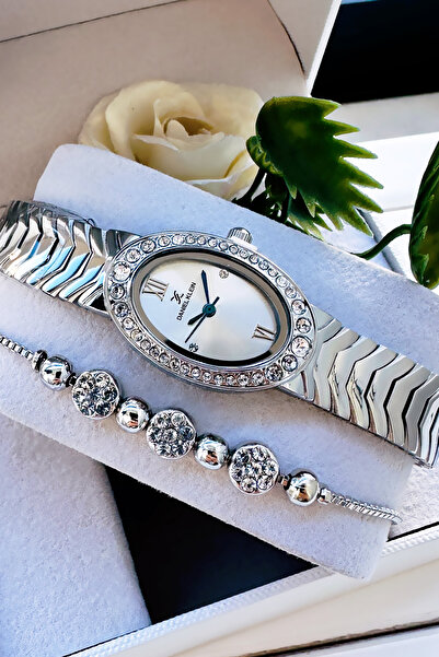 Daniel Klein Yeni Sezon Kesme Cam Kadın Kol Saati Gümüş Renk Çelik Kordon Hediye Bileklik Dkby2027c3