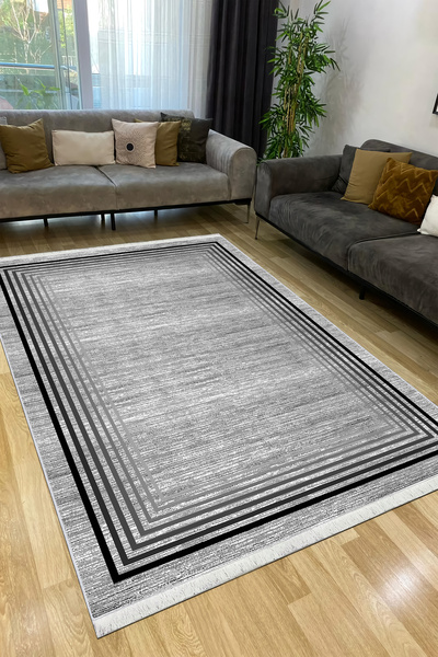 VOPTEKS Gri Halı Salon Halısı Makinede Yıkanabilir Halı Kaymaz Taban Halı