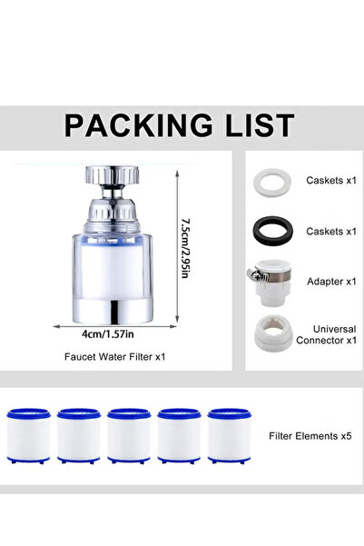 Generic Universal 360° Rotating Sink Faucet Water Filter with 5 Filter Cartridges