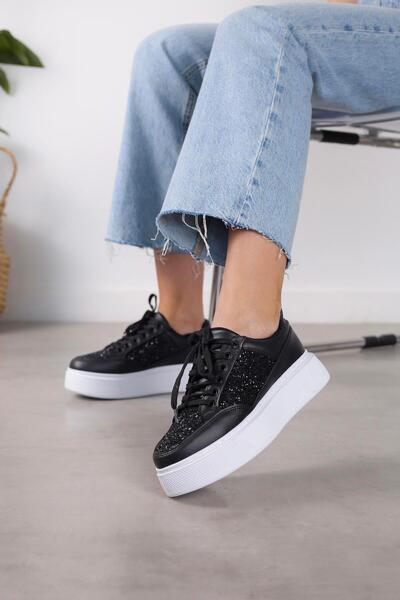 Stil Durağı SN1815 MODEL 5 CM SOLE GLAZED DETAIL NEW SEASON SPORTS SHOES BLAC...