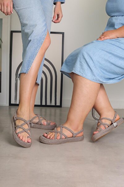 Stil Durağı HC2013 MODEL 3 CM SOLE WICK ROPE DETAILED SANDALS NEW SEASON VIZON