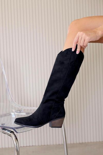 Stil Durağı ST143  MODEL 5 CM TOPUKLU UZUN   WESTERN ÇİZME SIY.SUET