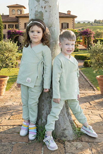 Sarebaby Müslin Bebek Takımı Bağcıklı Model Alt Üst Set %100 Doğal Pamuk