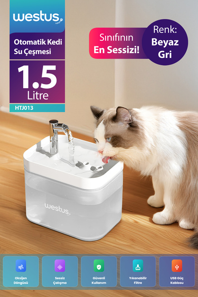 Westus İnpets H13 1.5l Otomatik Kedi Köpek Su Pınarı Çeşmesi Ultra Sessiz Su Sebili Şelalesi - Usb Girişli