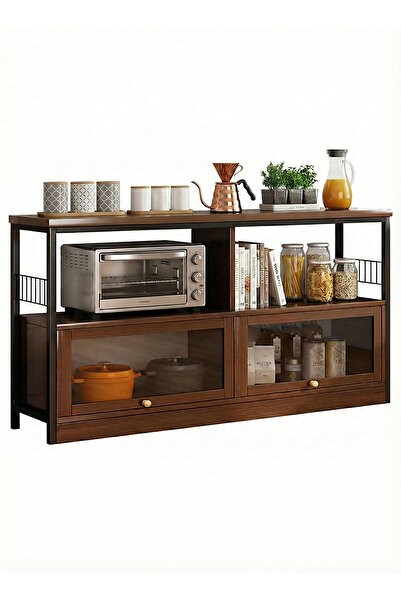 AGD Side Storage Cabinet, Living Room and Kitchen, Coffee Corner Cabinet with 3 Shelves and 2 Doors 100*30*78cm/Brown