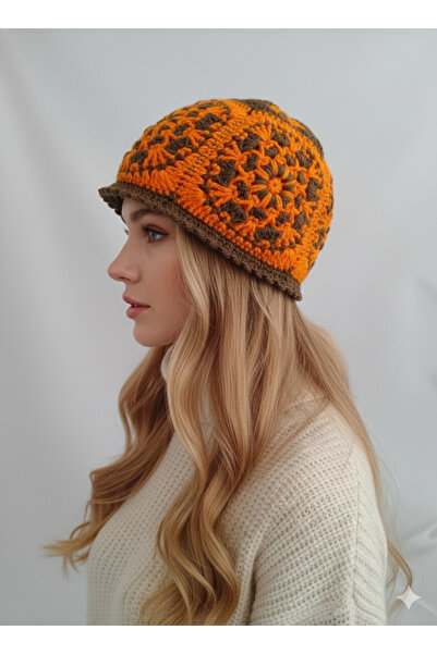 drt tasarım قبعة بوهيمية نسائية باللون البرتقالي فريسك SPC-DSGN-1063