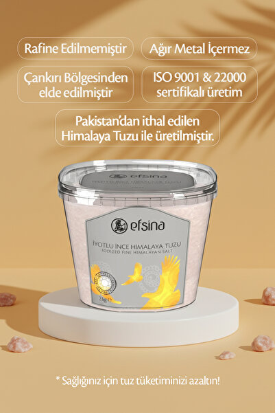 Efsina İyotlu İnce Himalaya Tuzu 2 kg Rafine Edilmemiş Tuz