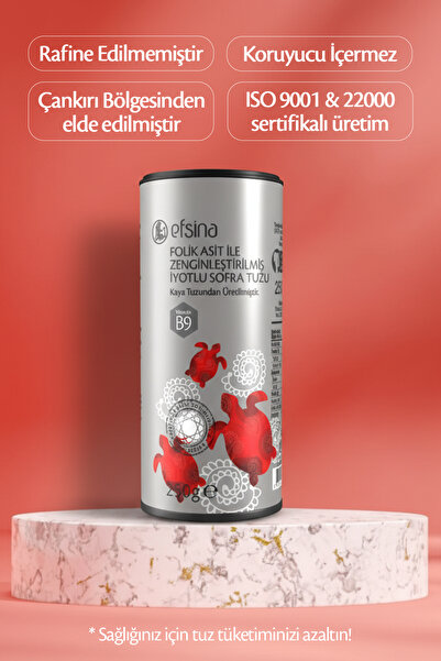 Efsina Folik Asitli İyotlu Kaya Tuzu 250 g Rafine Edilmemiş Tuz