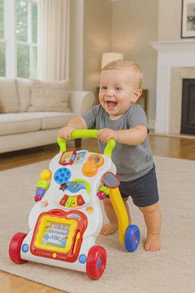 Bebelul Antemergator multifunctional 3 in 1 cu pian, telefon si activitati in...