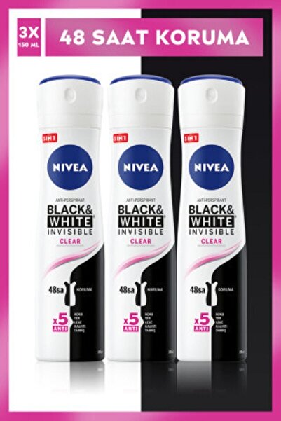 NIVEA Invisible Black&White Clear Kadın Sprey Deodorant 3 X 150 ML