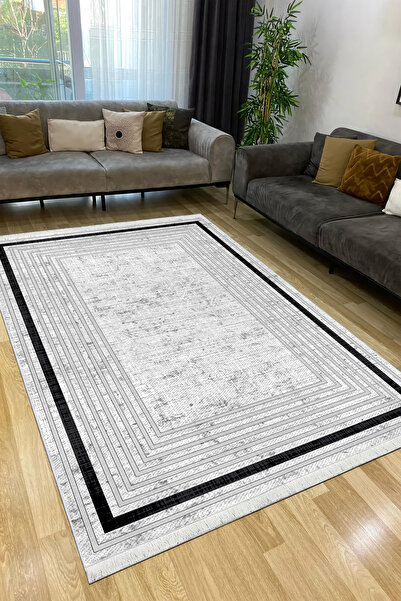 VOPTEKS Gri Halı Salon Halısı Makinede Yıkanabilir Halı Kaymaz Taban Halı