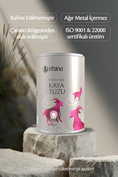 Efsina İyotlu İnce Kaya Tuzu 600 g Rafine Edilmemiş Sofra Tuzu