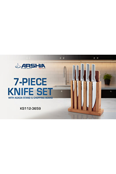 Arshia 7-piece knife set with acacia stand and cutting board