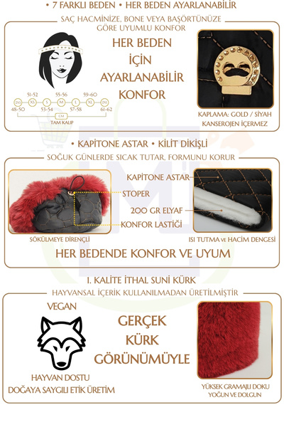 Mağazam Online Fluffy Dense Furry Plush Faux Fur Kalpak Hat Women's Winter Beanie - Toscana Burgundy