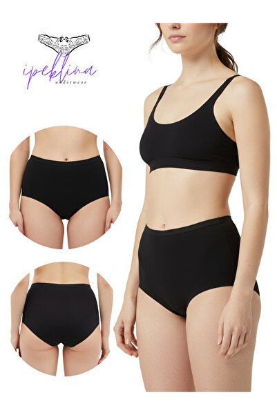 Lüx İpek Chiloți de damă de mărime mare, culoare uni, negru, pachet de 7