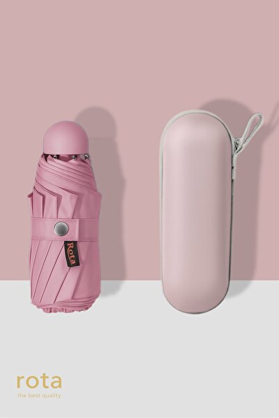 ROTA 8 Telli Fiber Özel Çantalı Kılıflı Mini Kapsül Şemsiye - RT-3070 - Bebek Pembesi