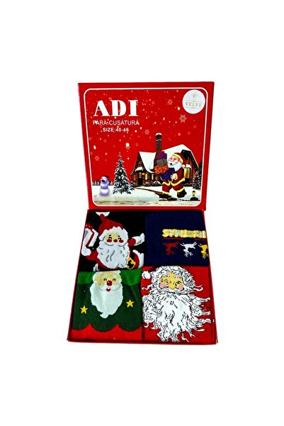 velve Men's socks set, in a festive box with 4 pairs, sizes 40–46, model 2, Red-Black