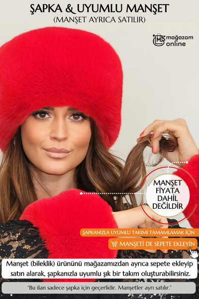 Mağazam Online Piros plüss SZÍV KAPCS | Műszőrme téli női sapka újév, újévi ajándék