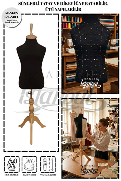 Manken İstanbul Çocuk Siyah Kumaşlı Siyah Üç Ayaklı 4 Yaş Terzi Mankeni Prova...