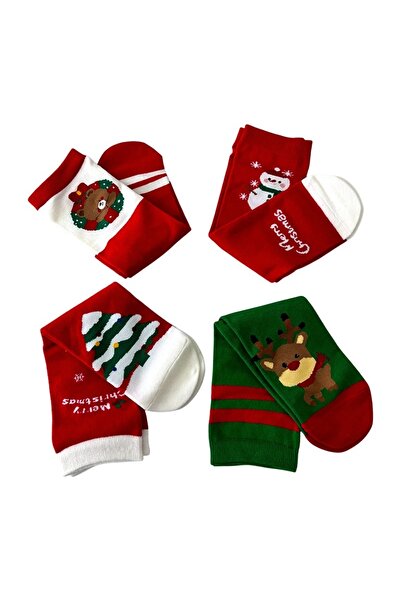 velve Women's socks set, in Christmas gift box, model 1, 4 pairs, Red-Green