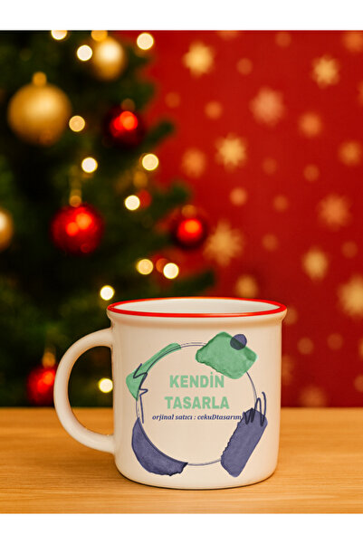 cekud tasarım baskı Kendin Tasarla Kırmızı Ağızlı Seramik Kupa – Kişiye Özel ...