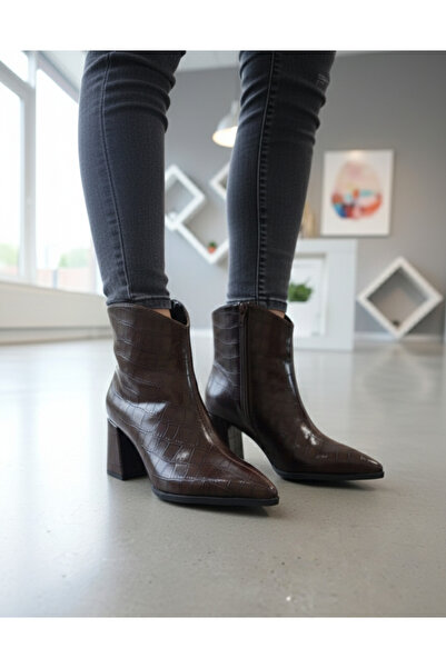 v.s.h velvet Dámské klasické dámské boty s krokodýlím vzorem se špičatou špičkou na silném podpatku s bočním zipem