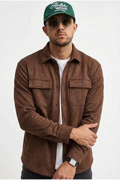 MADZEYMODA New Season Ανδρικό πουκάμισο Scuba καφέ σουέντ Mz19808