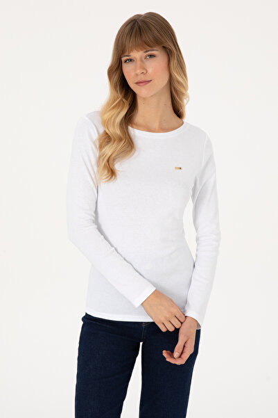 U.S. Polo Assn. Hanorac alb pentru femei Slim guler rotund basic 50315419-VR013