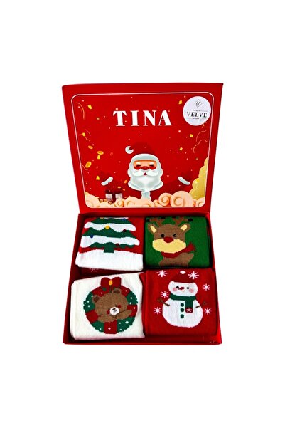 velve Women's socks set, in Christmas gift box, model 1, 4 pairs, Red-Green