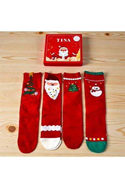 velve Women's socks set, in festive Christmas box, model 2, 4 pairs, Red