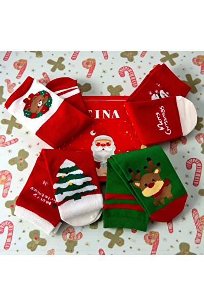 velve Women's socks set, in Christmas gift box, model 1, 4 pairs, Red-Green