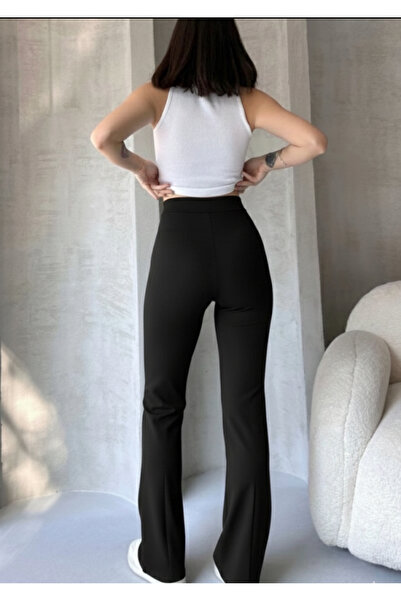 glanour Γυναικείο μαύρο παντελόνι ψηλόμεσο εφέ σύσφιξης με φουσκωτό πόδι με ρέλι