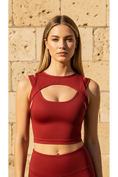 ACTRİS Asymmetric Cut-Out Neck Detail Diver Fabric Padded Crop Bustier Bluse T-Shirt Body