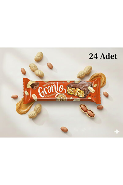 GRANIO Fıstıklı ve Fıstık Ezmeli Sütlü Çikolata Kaplamalı Bar 40 gr X 24 Adet